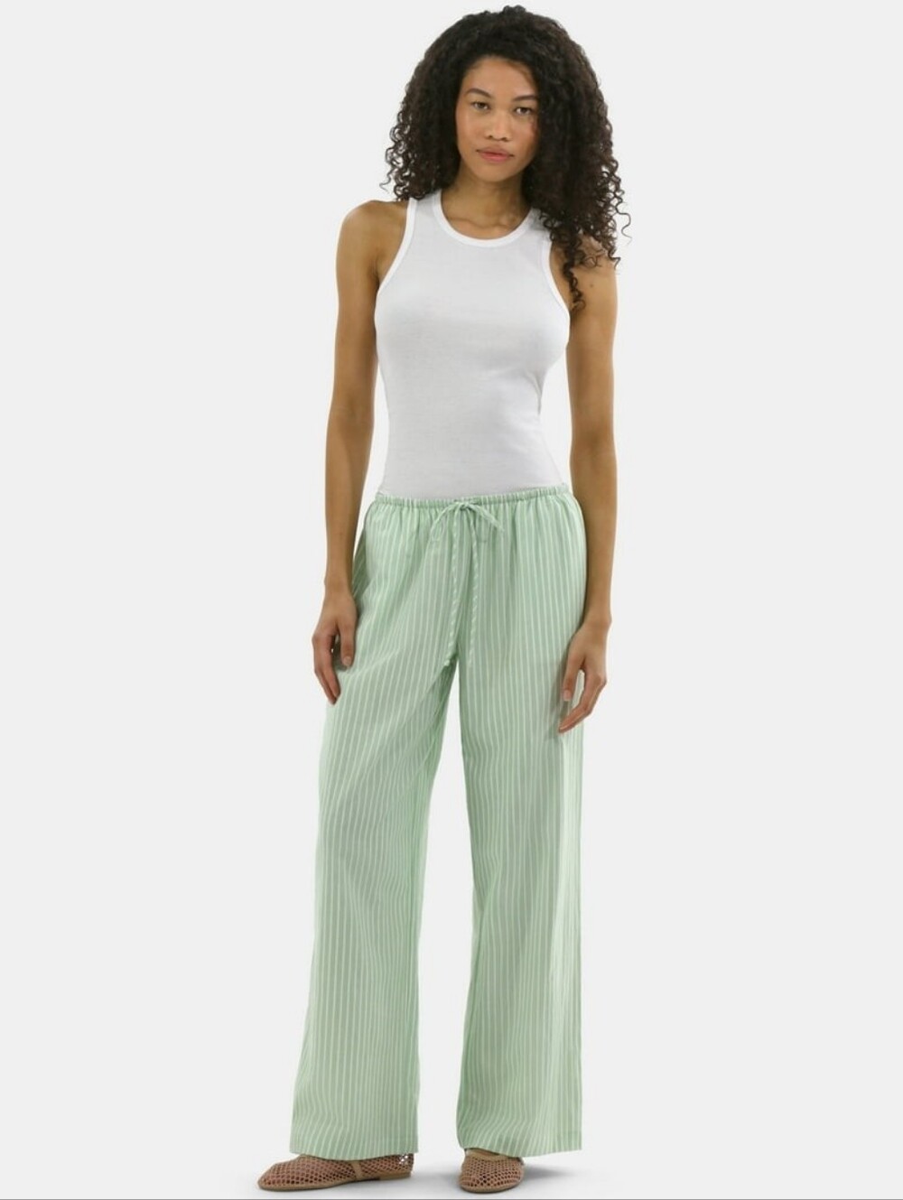 EUC Cotton Pull On Beach Pants Mint Stripe Size Small & Medium